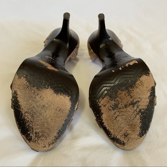 Kenneth Cole Leather, faux alligator open toe strappy high heels, made in Spain - Picture 9 of 12